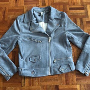 H&M Divided Faux Suede Moto Jacket Blue-Grey